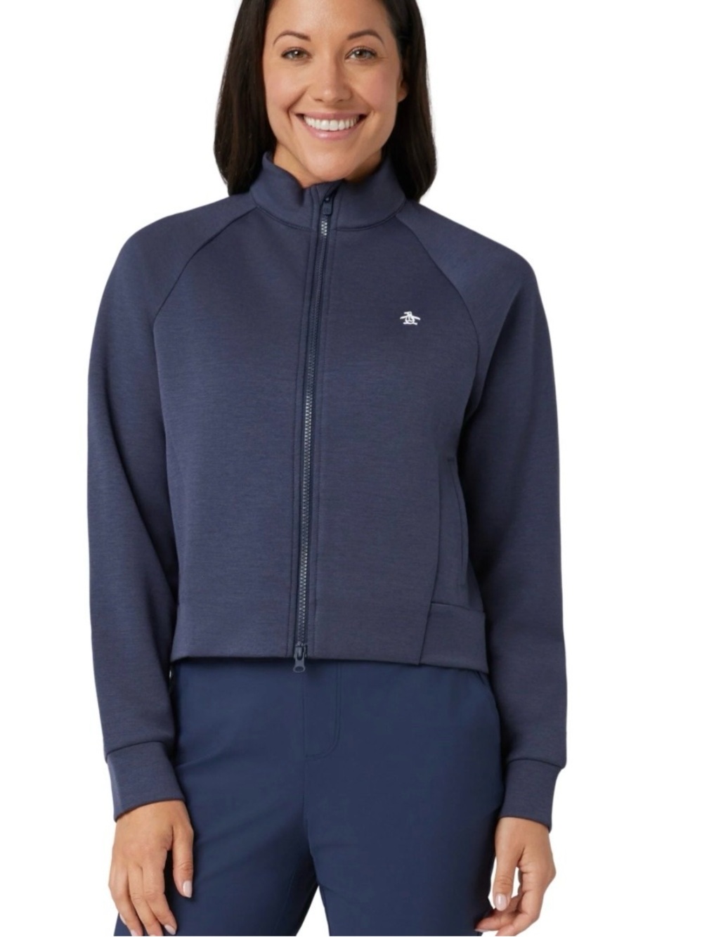 NEW Original Penguin Women's Golf Outdoor Navy Full-Zip Textured Knit Jacket M